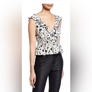 EUC Likely Ruffled Smocked Peplum Blouse in Black and White